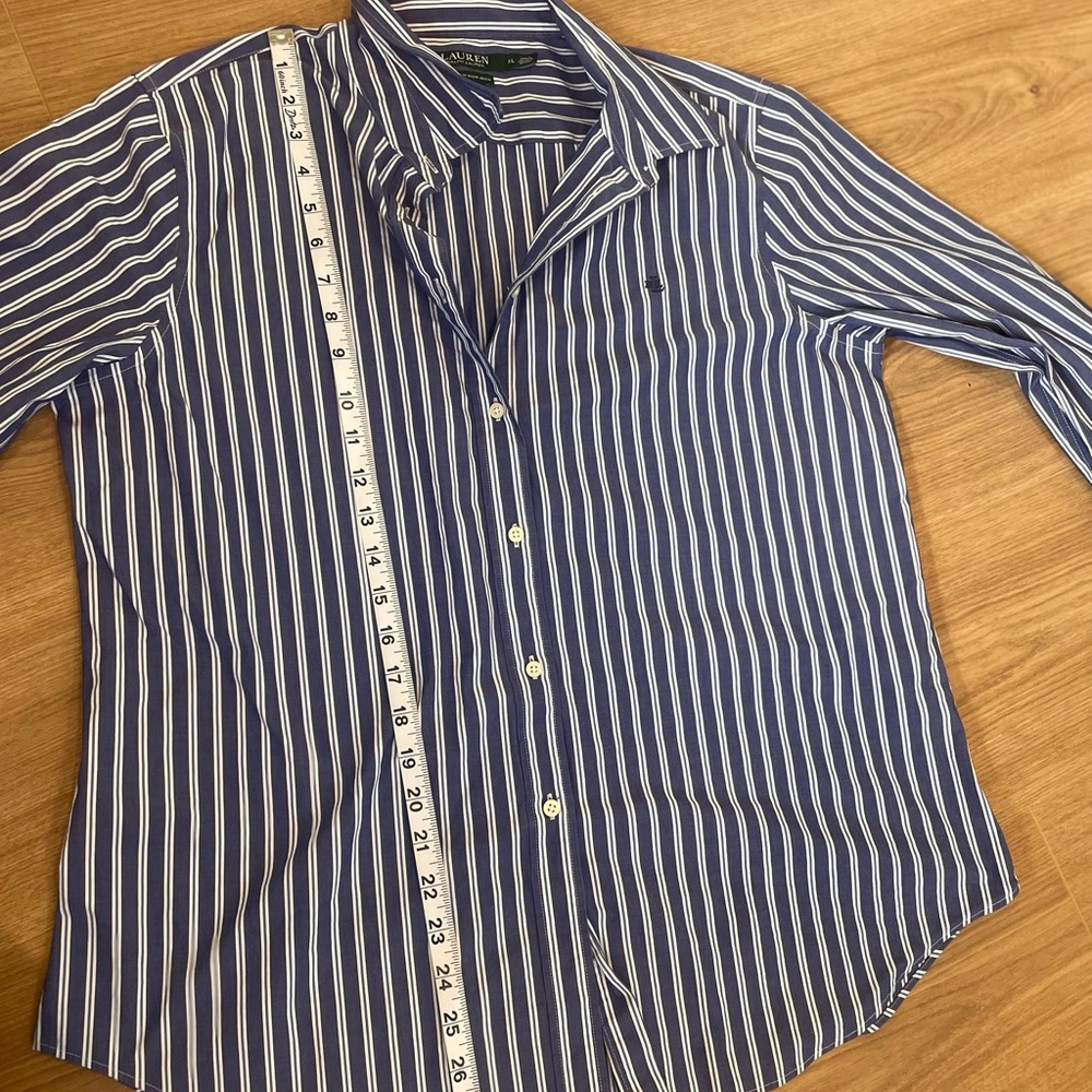 Lauren Ralph Lauren Women’s Navy and White Cotton Striped Shirt sz XL - Picture 8 of 8